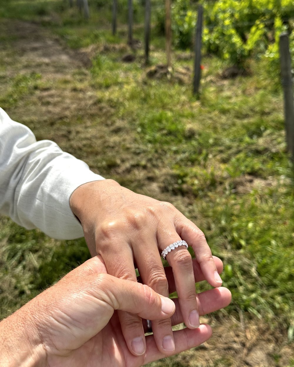 Dariece's engagement ring, in the vineyard
